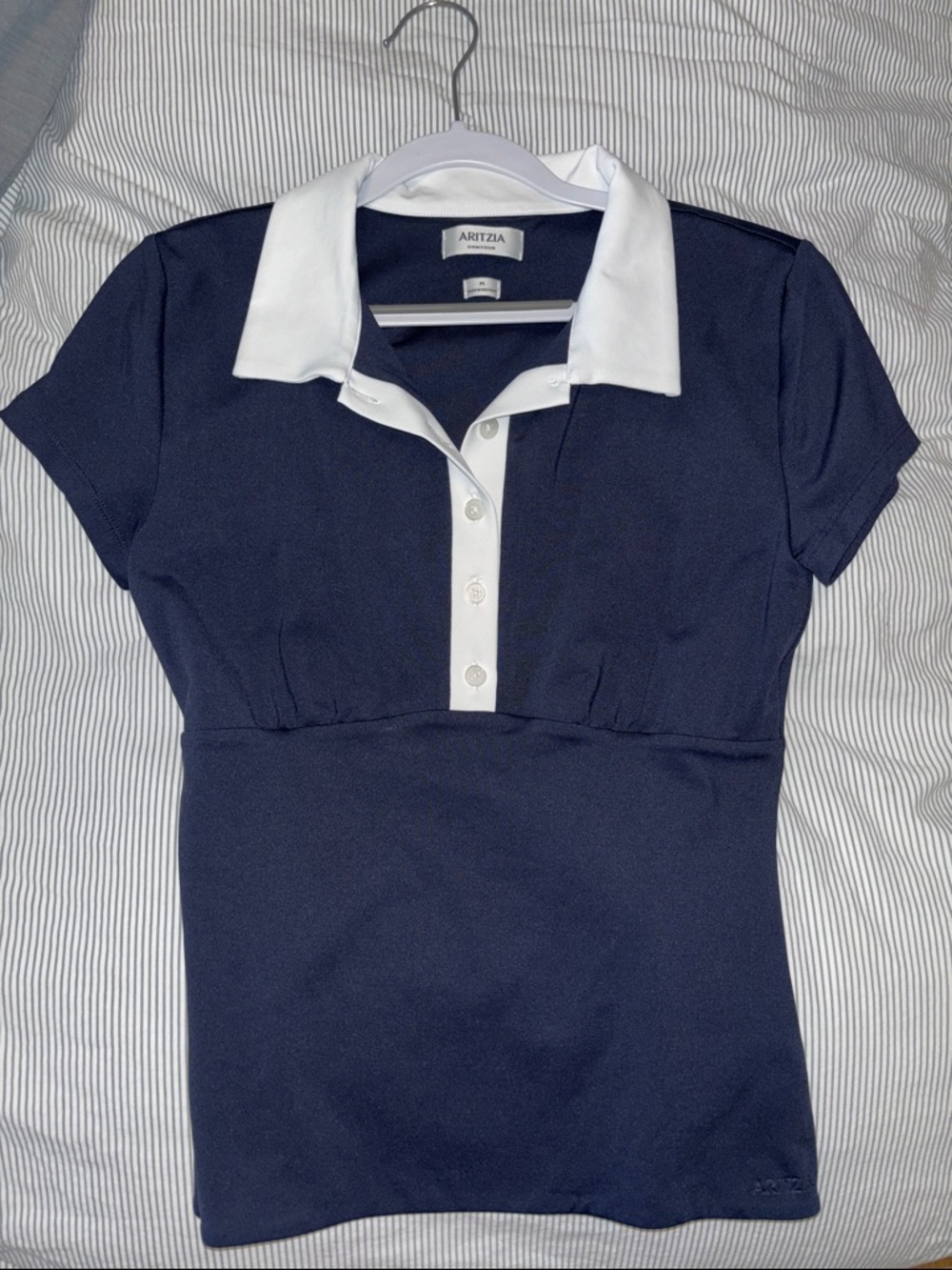 Aritzia Navy Short Sleeve Polo with White Contrast Collar